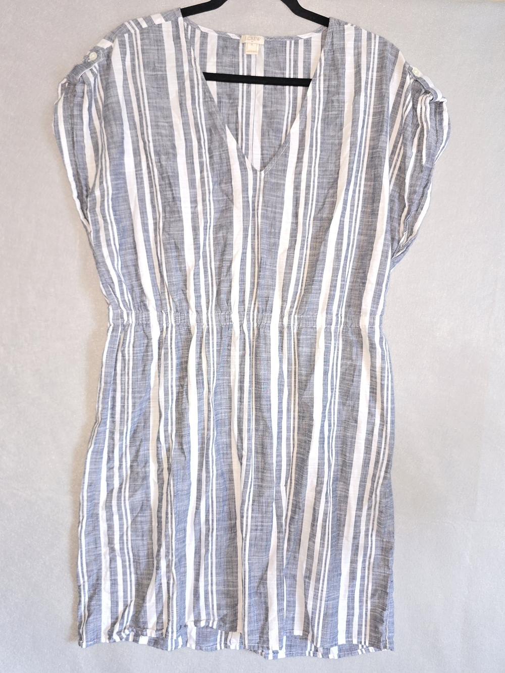 J. Crew Vertical Stripe V-Neck Tunic Dress - Blue & White XL 100% Cotton Casual